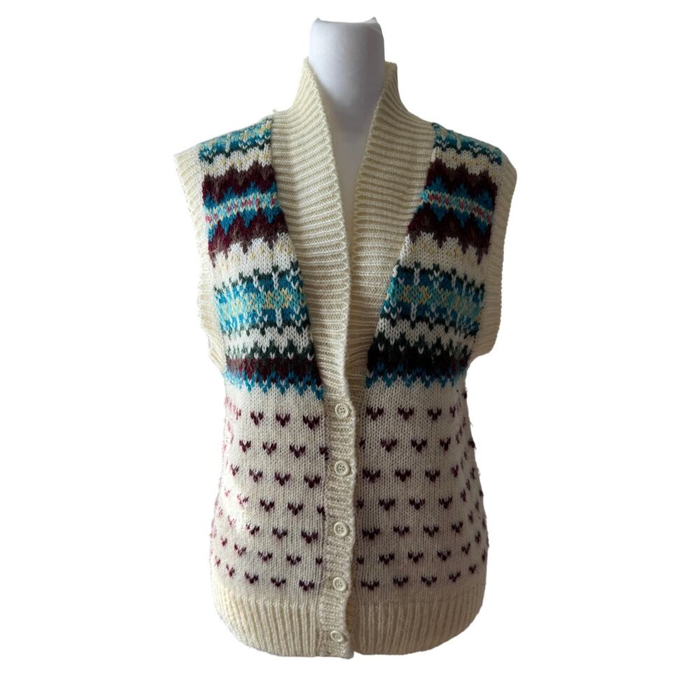 Vintage ‘80s Huk-a-Poo Multicolored Button Front Shawl Lapel Sweater Vest